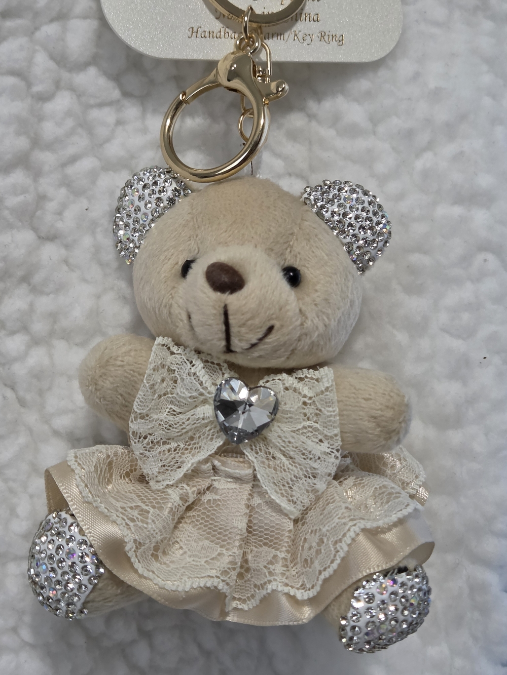 Natasha  Gold-Tone Teddy Keyring with Crystal Accents